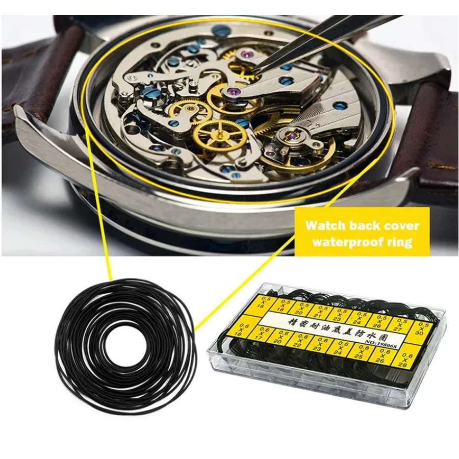 Accessori per orologi, anello impermeabile con coperchio inferiore dell'orologio resistente all'olio di precisione, 200 pezzi O-ring spessore 5.0-6.0