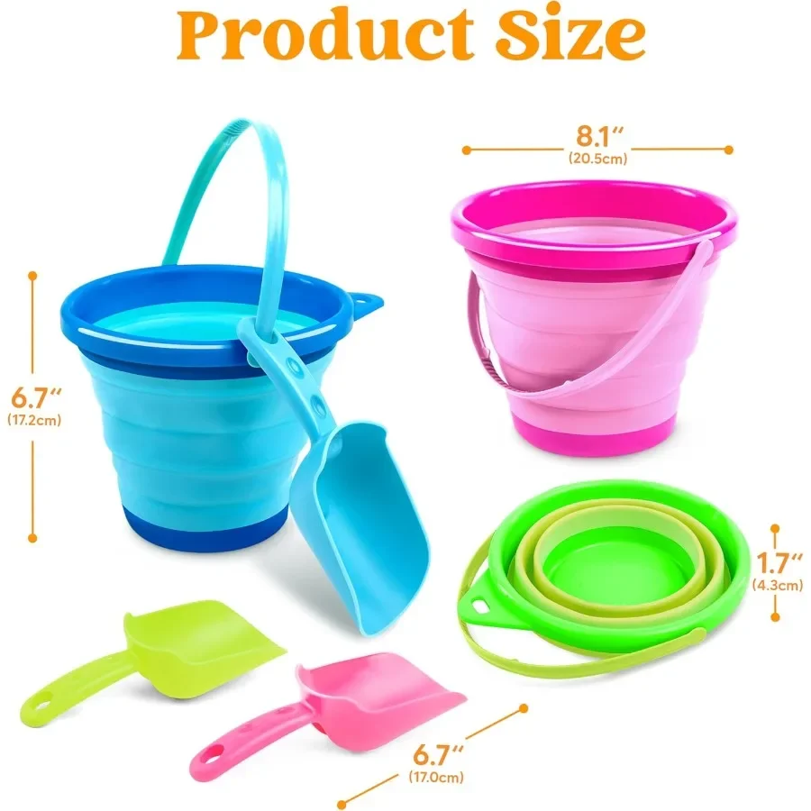 Packs Foldable Pail Bucket with Shovels & Mesh Bag, Collapsible Buckets Multi Purpose for Beach, Camping Gear, Beach Party, Fish