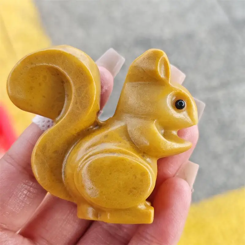 Natural Yellow Quartz Squirrel Carving Crystal Fortune Statue Fortune Money Good Luck Room Decor Gift 1PCS