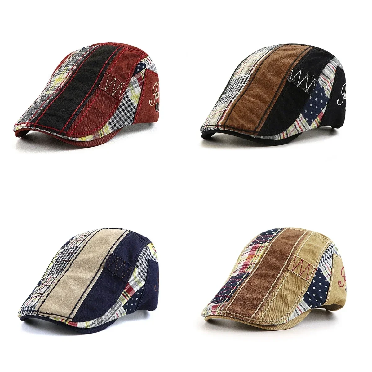 

British Vintage Denim Beret with Adjustable Duckbill & Plaid Newsboy Design Casual Neutral Hat for Women Breathable Daily Wear