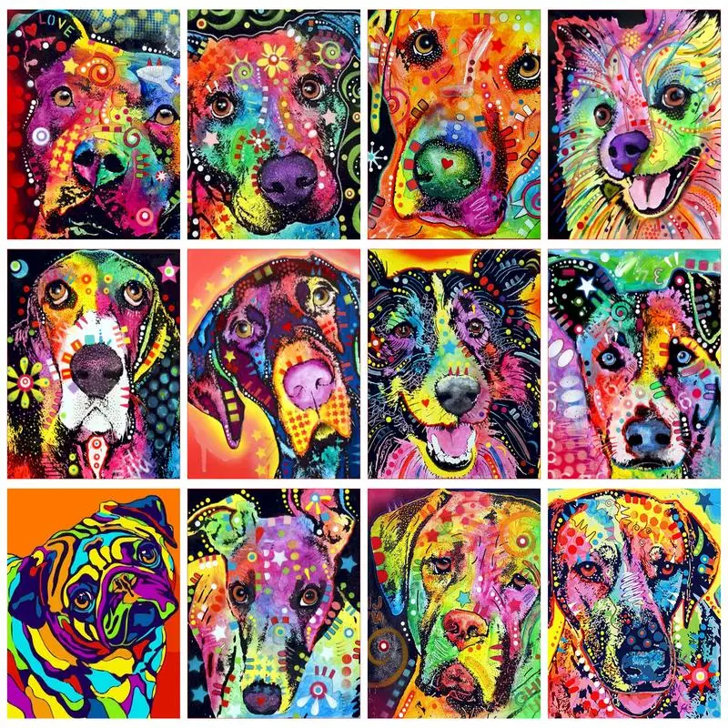 CHENISTORY Modern Painting By Numbers Kill Time Abstract Colorful Dogs For Adults Kids Home Decors Handmade Animals Diy Gift