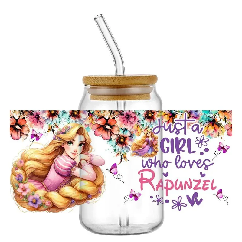 New Princess Cartoon Pattern UV DTF Transfer Frozen Sticker Waterproof Transfers Decals For 16oz Glass Cup Wrap Stickers