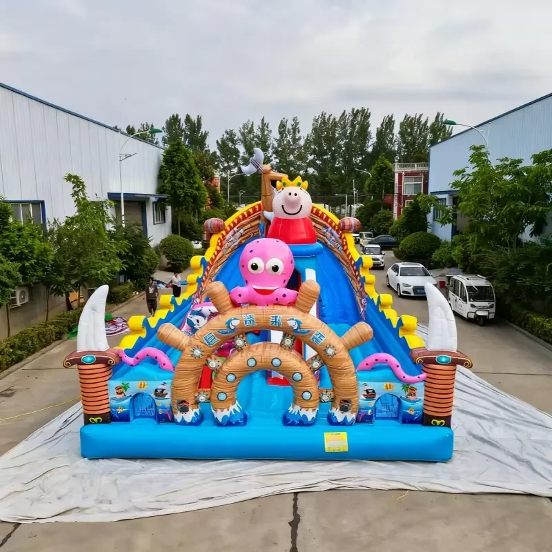 Douerfei Best Price Shark Pirate Ship Inflatable Bounce Castle with Double Slides Ladder Combo 500kg Capacity for 20-60