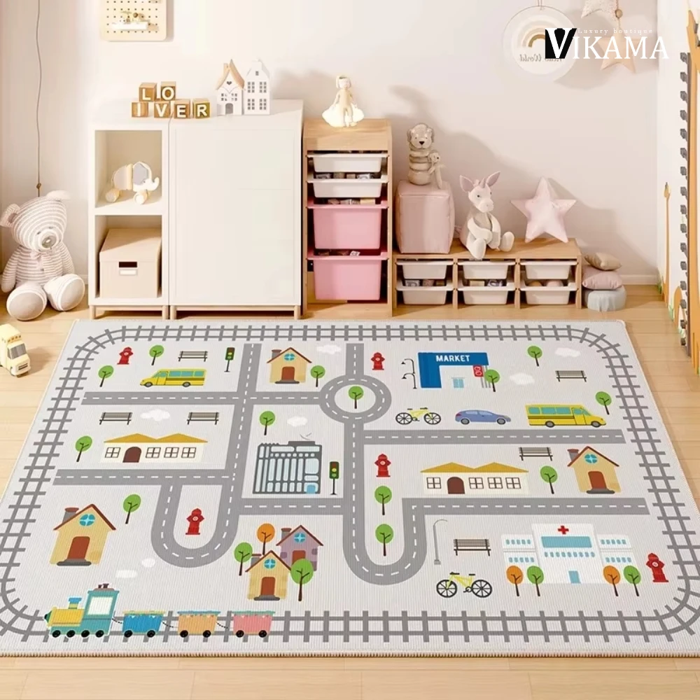 VIKAMA Cartoon Children's Room Play Area Carpet Living Room Bedroom Car Track Digital Puzzle Game Mat Baby Game Mats