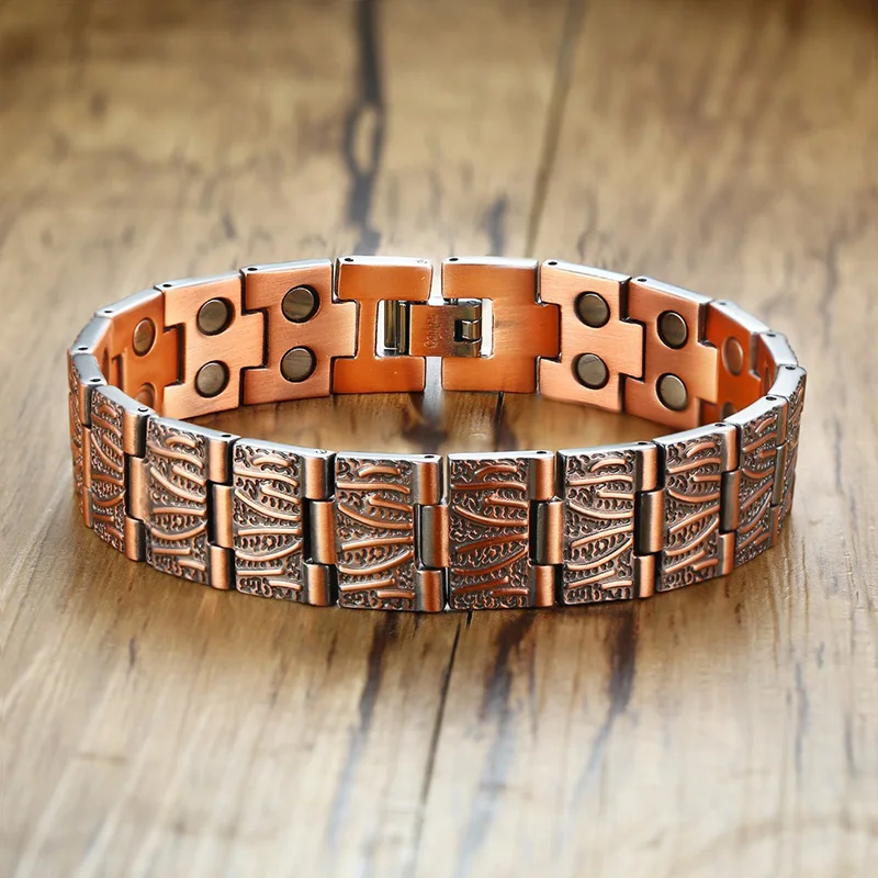 Fashion Pure Copper Bracelet Men Hand Chain Vintage Wrist Band Magnetic Bracelet Copper Health Energy Bracelet