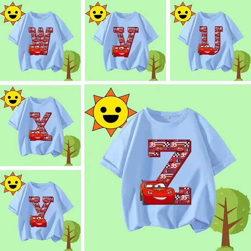 

Letter A-Z Summer T-Shirt Racing All-Stars Boys' Sport Shirt Children's Round-neck Short-sleeved Cartoon Print Girl's Casual Top