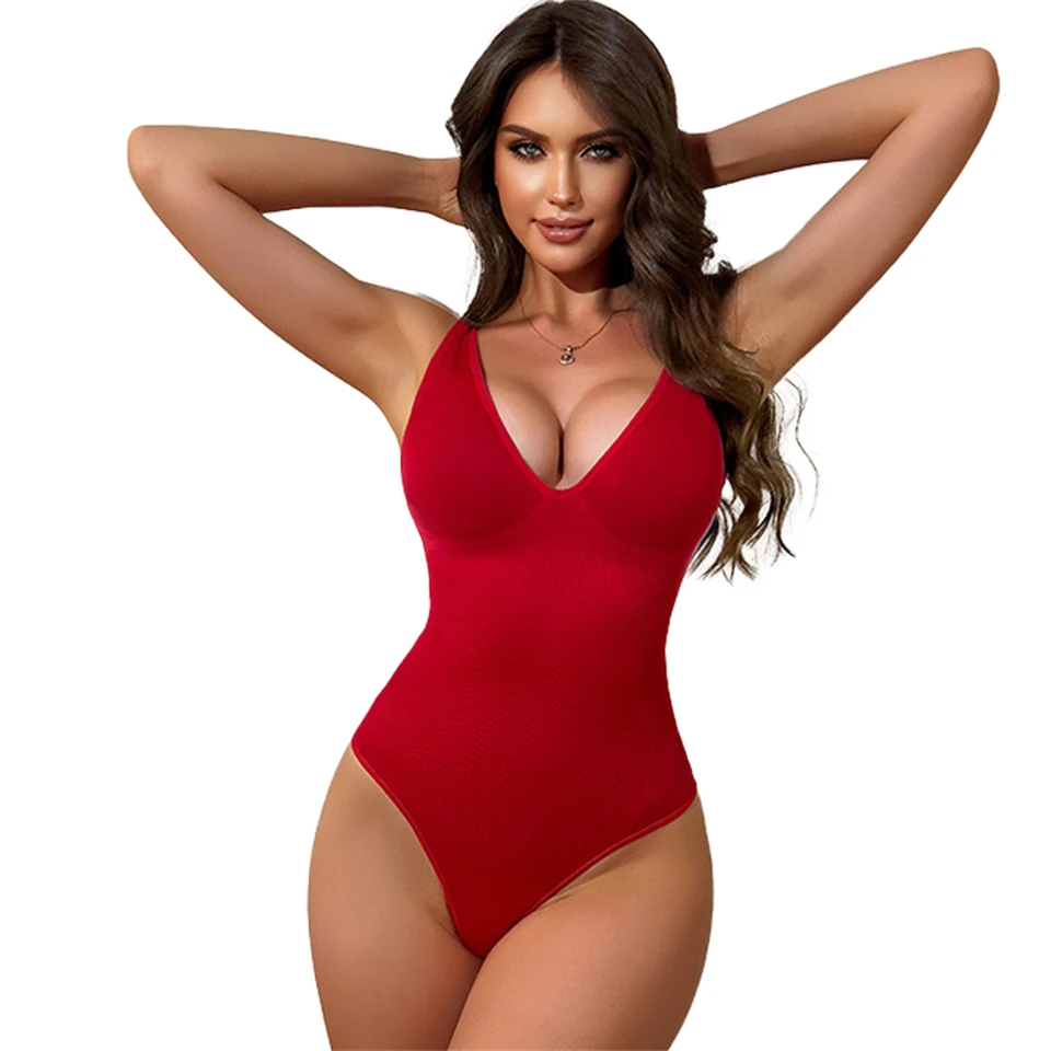 Becirzet Unterwäsche für Damen, sexy Bodys, Po-Former und Shaper, Bauchkontrolle, Shapewear, tiefes V, Push-Up-Neckholder-Top – Detail 6