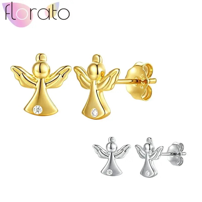 925 Sterling Silver Needle Niche Personality Cute Angel Micro-encrusted Zircon Earrings Women's Retro Fashion Earrings Jewelry