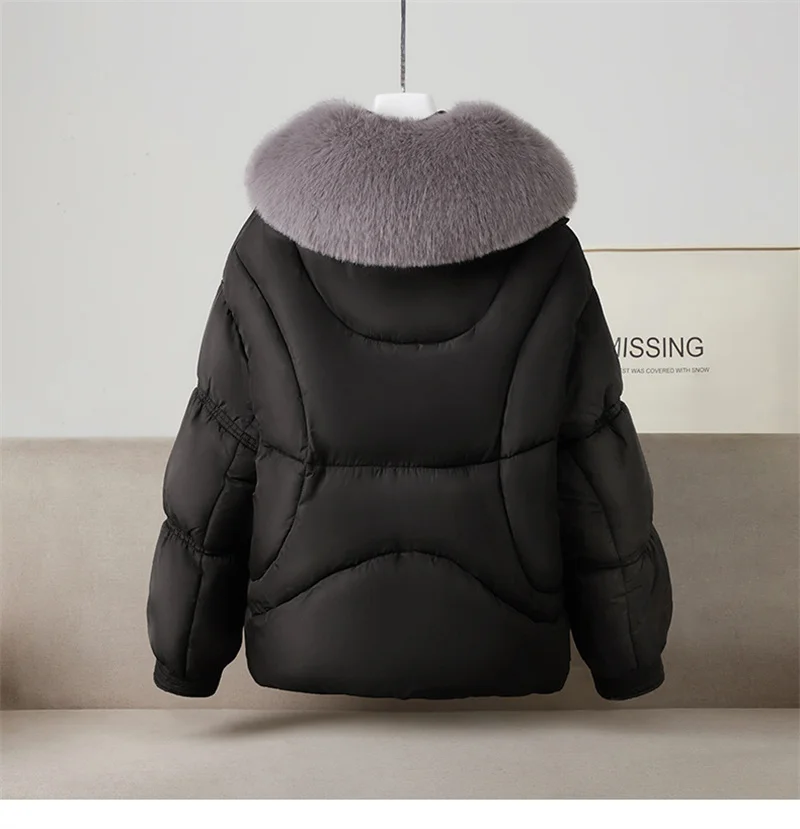 New Winter Down Cotton-padded Jacket Women's Short Parkas Big-fur-collar Outerwear Streetwear Lady Loose Warm Thicken Tops