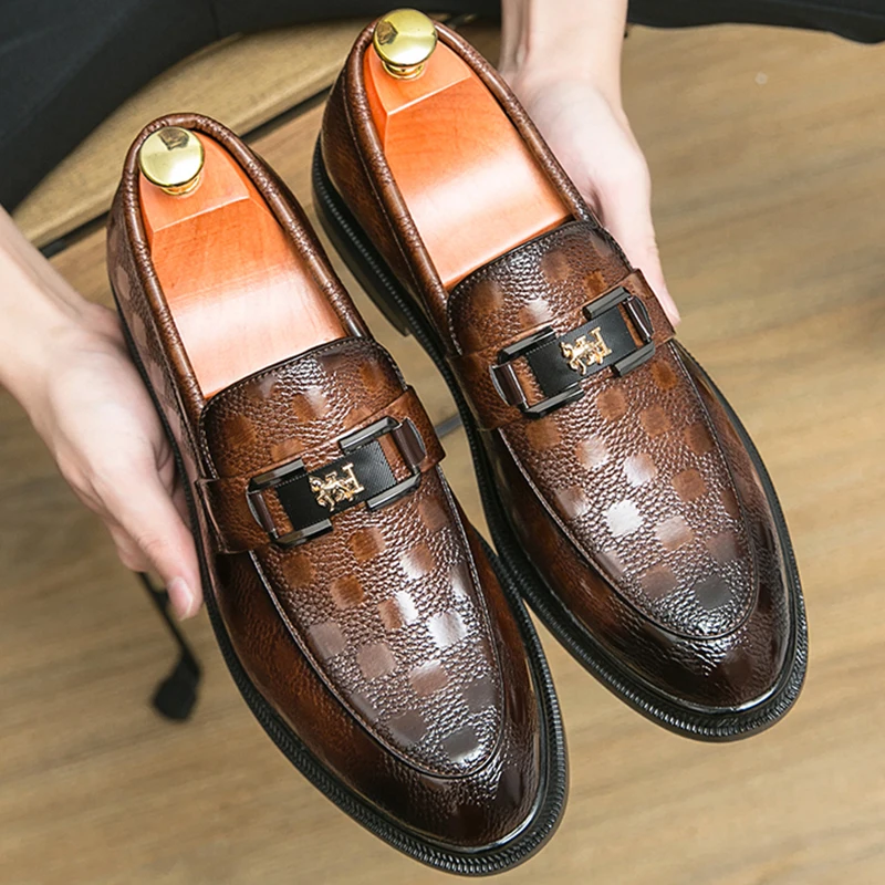 

Classic Men's Dress Shoes Formal Brogues Leather Shoes Men High Quality Casual Business Wedding Shoes Men Slip On Office Loafers