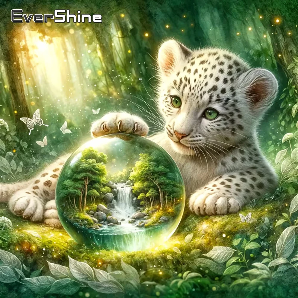 Evershine Leoparden-Diamantgemälde, Tier-DIY-Mosaik, voll quadratisch, rund, Diamant-Stickerei, Bild von Strasssteinen, Dekor für Zuhause