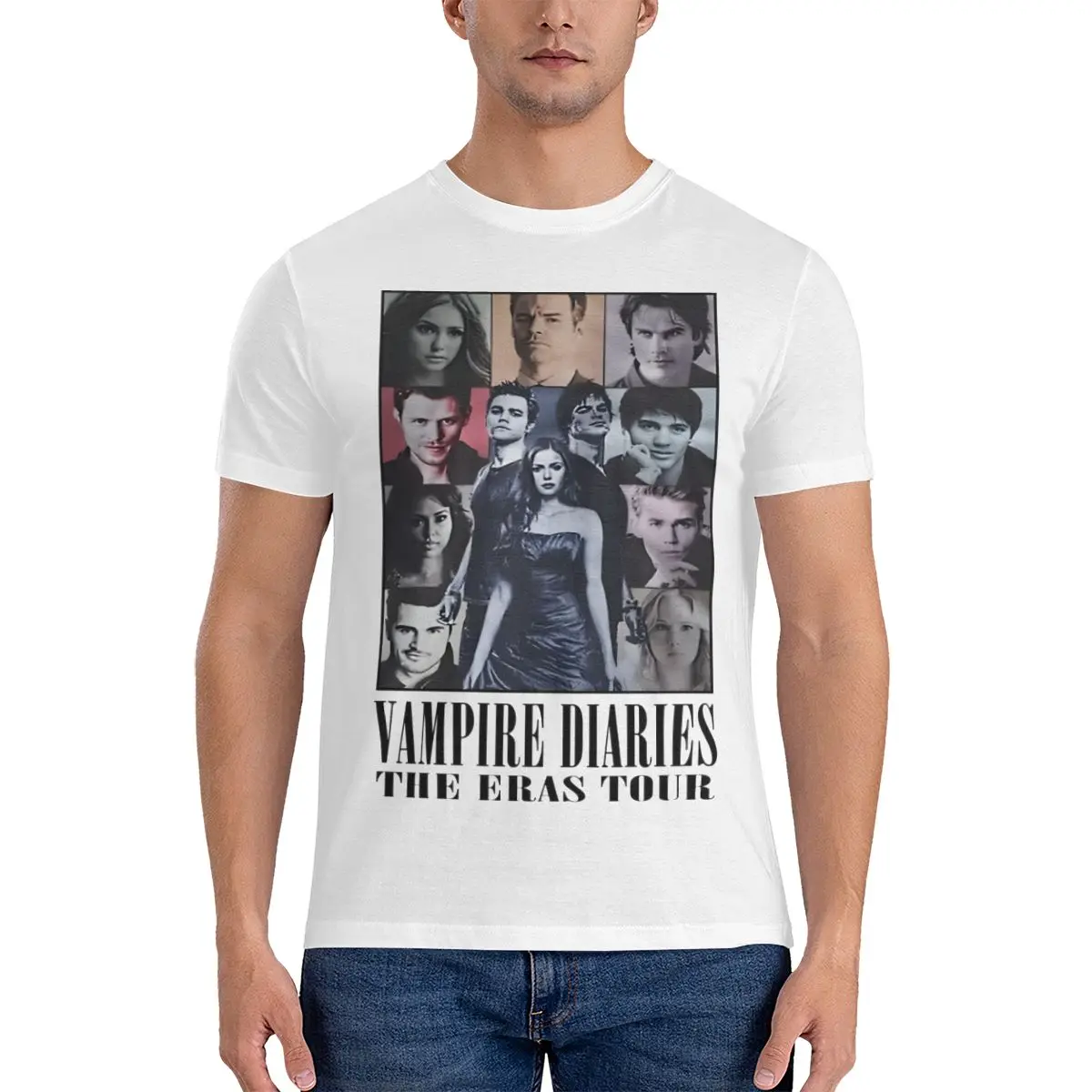 Crazy Vampire Diaries The Eras Tour T-Shirt Men Round Collar 100% Cotton T Shirts The Vampire Diaries Short Sleeve Shirt Present