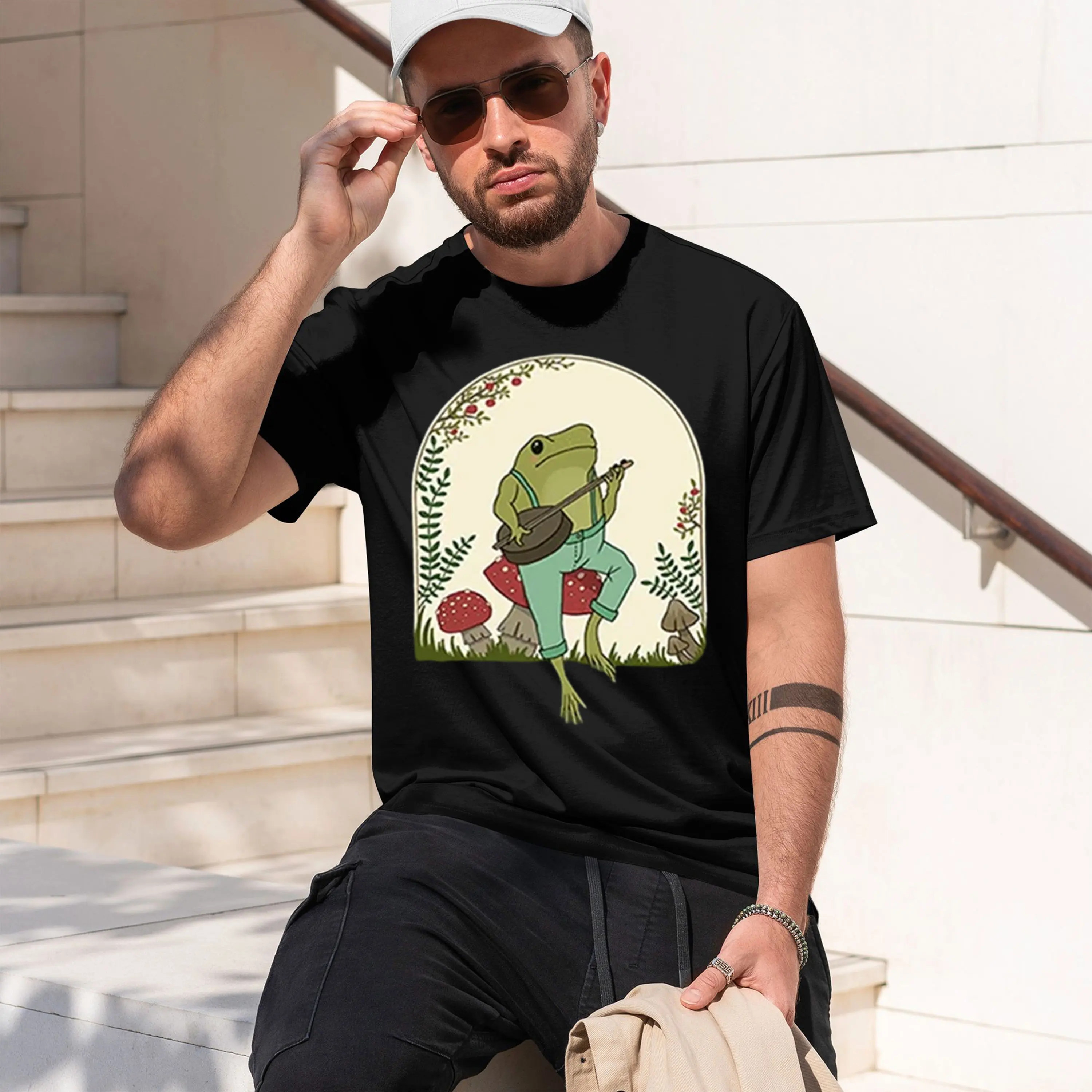 Cute Cottagecore T-shirts Aesthet Playing on Mushroom T Shirt Men Summer Short Sve Tee Shirt Mens Clothes 2026 New Model Short-s