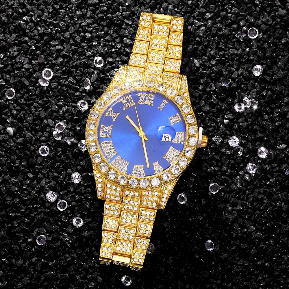 Reloj Iced Out para Hombre y mujer, pulsera de cadena cubana ostentosa de Miami, Reloj de Hip Hop, Reloj dorado de lujo, nuevo