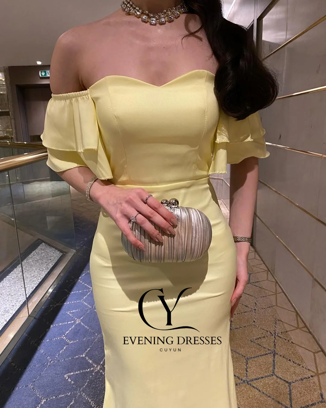 CUYUN قبالة الكتف تكدرت المرأة ثوب مسائي شبه حورية البحر أصفر طويل حفلة موسيقية فستان مخصص فساتين المناسبات الرسمية 2026 #2