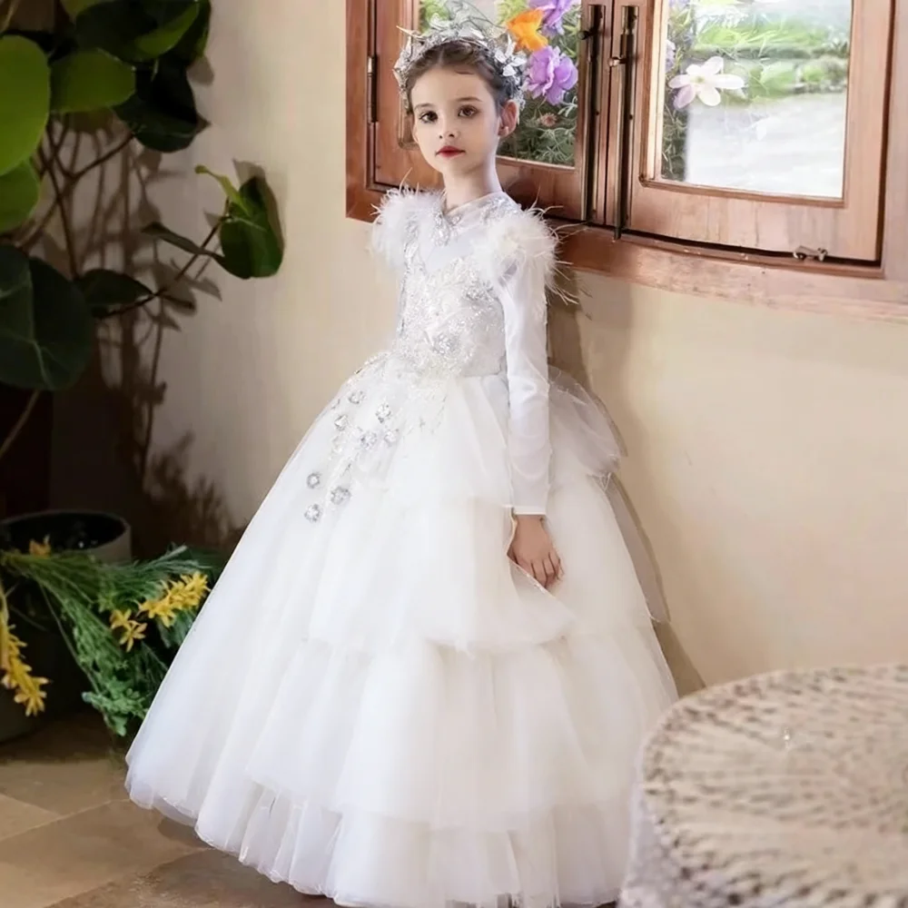 Girls Princess Dress Gown Birthday Party  Formal Celebration Elegant Flower Girl Wedding Pageant Piano Recital Outfit Children