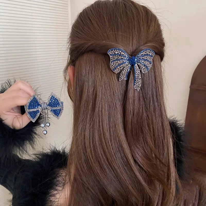 Bow Spring Clip Shiny Crystal Rhinestone Hairpin Girls Ponytail Styling Tools Hair Clip Fashion Festival Hairpin Accessories