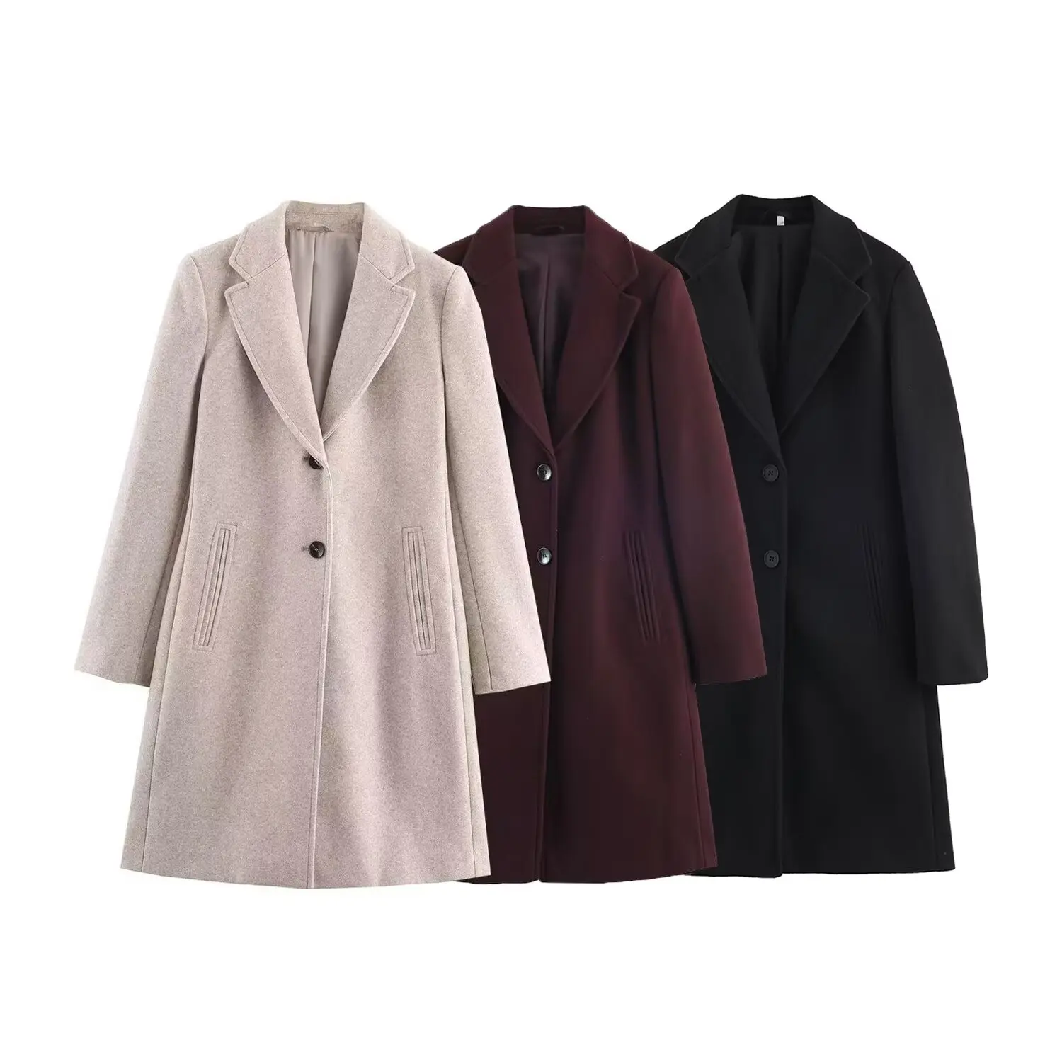 

Women's Casual With Shoulder Pad Overcoat Femaleturn Down Collar Button Long Sleeve Outwear Autumn Winter Lady Commuting Coat