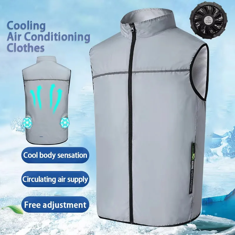 Summer Intelligent Cooling Fan Clothes Men's Ice Vest Fan Air Conditioner Clothes USB Rechargeable Cooling Vest Outdoor Workwear