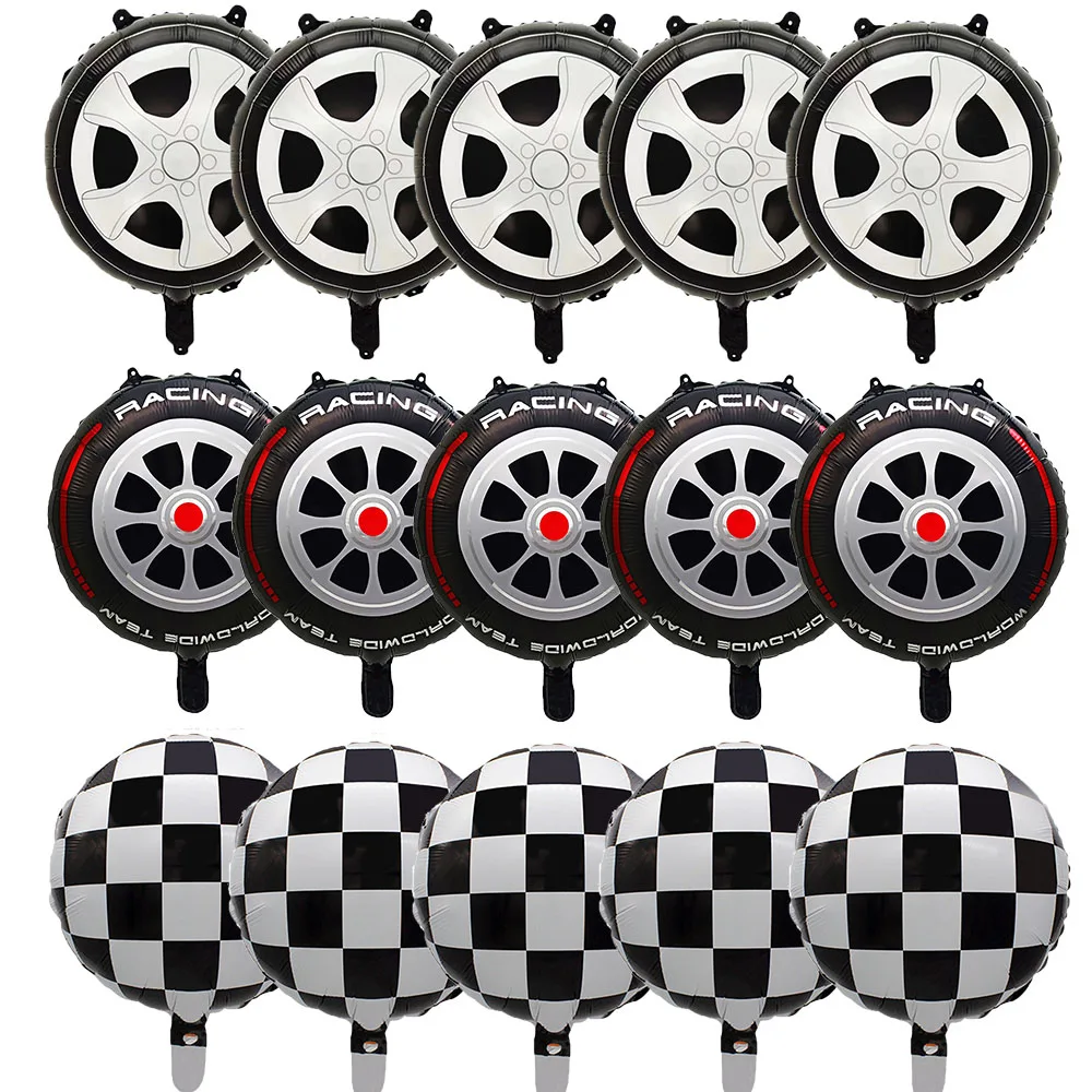 

10pcs 18 Inch White Checkered Foil Helium Balloons Car Wheel Tire Balloon Racing Theme Birthday Party Decoration Globos Supplies