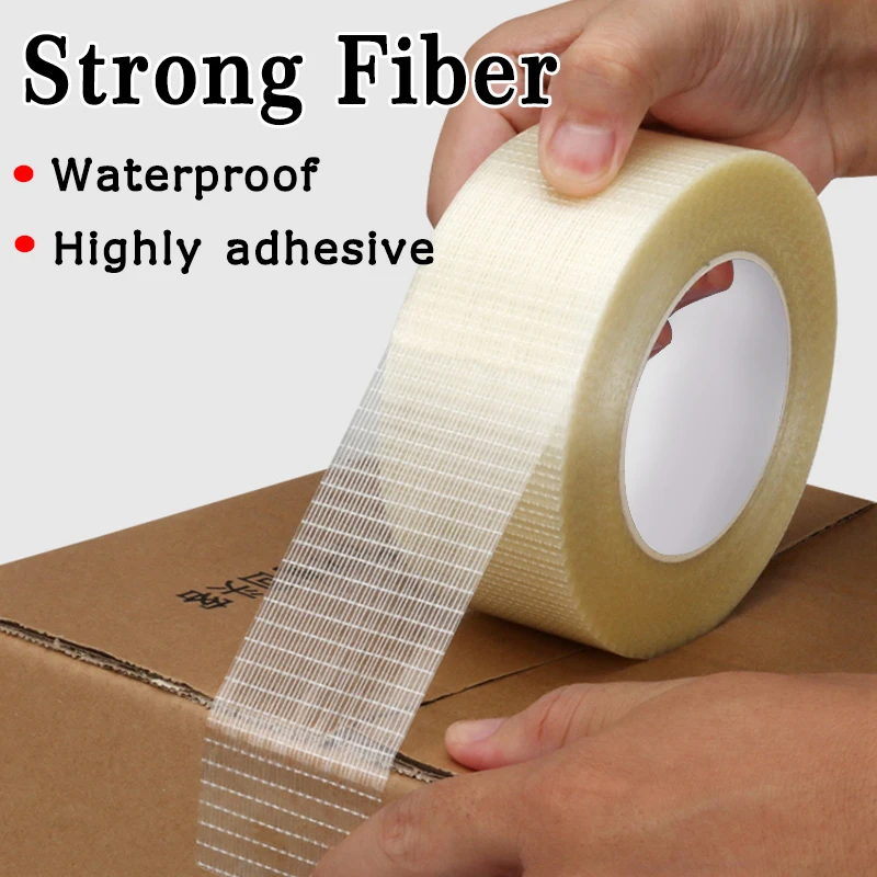 

50M Striped Fiber Tape Lithium Battery Pack Insulation Wrap Fiberglass Transparent Single Side Adhesive Seal Packaging Fixed