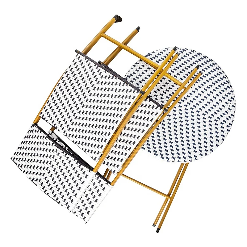 Modern Style Folding Table Set Fashionable Plastic Rattan Woven For Outdoor For Patio Hotels Resorts Coffee Shops