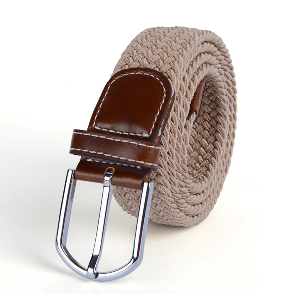 

Elastic Braided Belt For Men Women No Hole Adjustable Stretch Webbing Belt Pu Tip Alloy Buckle Casual Wear Army Green