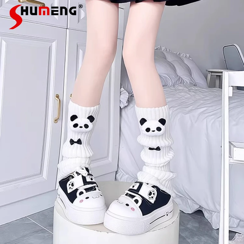 

Cartoon Panda Leg Cover White Versatile Calf Thin Stacking Socks Japanese Subculture Cute Soft Cute Student Jk Bow Leg Warmers
