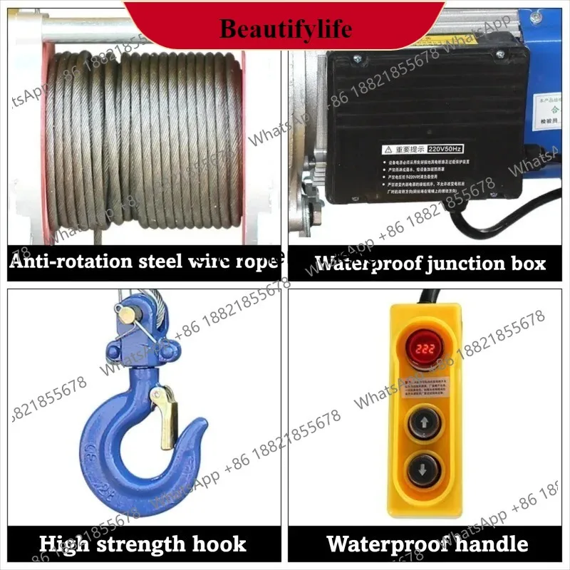 z189 Multifunctional Aluminum Shell Hoist Household Small Crane Electric Winch with Remote Control for Construction Decoration