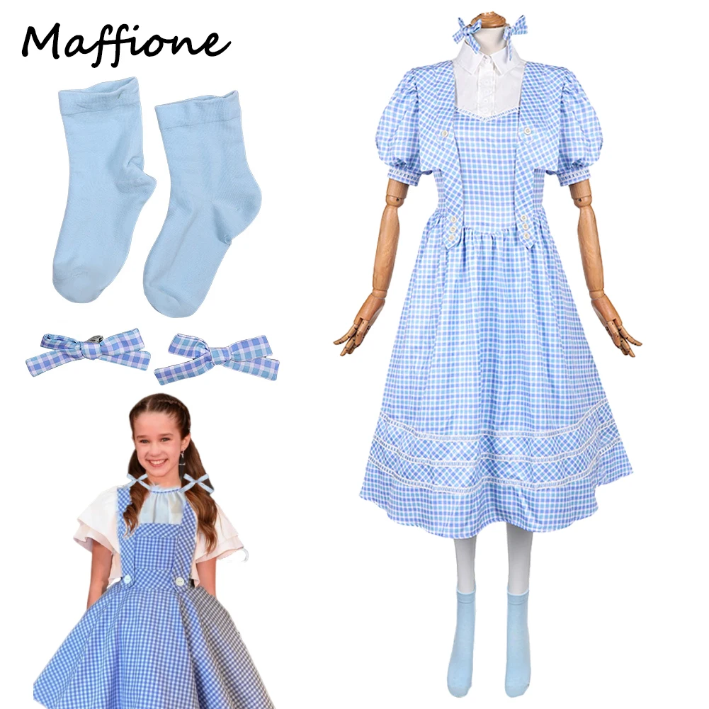 

Wiked ​2 Dorothy Dress Cosplay Costume Women Disguise Blue Plaid Dress Headgear Clothing Socks Halloween Party Carnival Suit