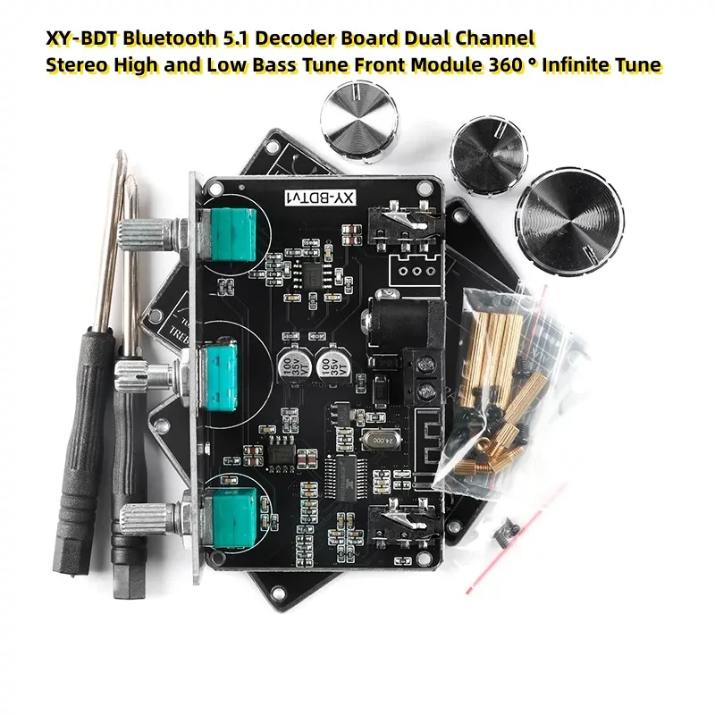 XY-BDT Bluetooth 5.1 Decoder Board Dual Channel Stereo High and Low Bass Tune Front Module 360 ° Infinite Tune