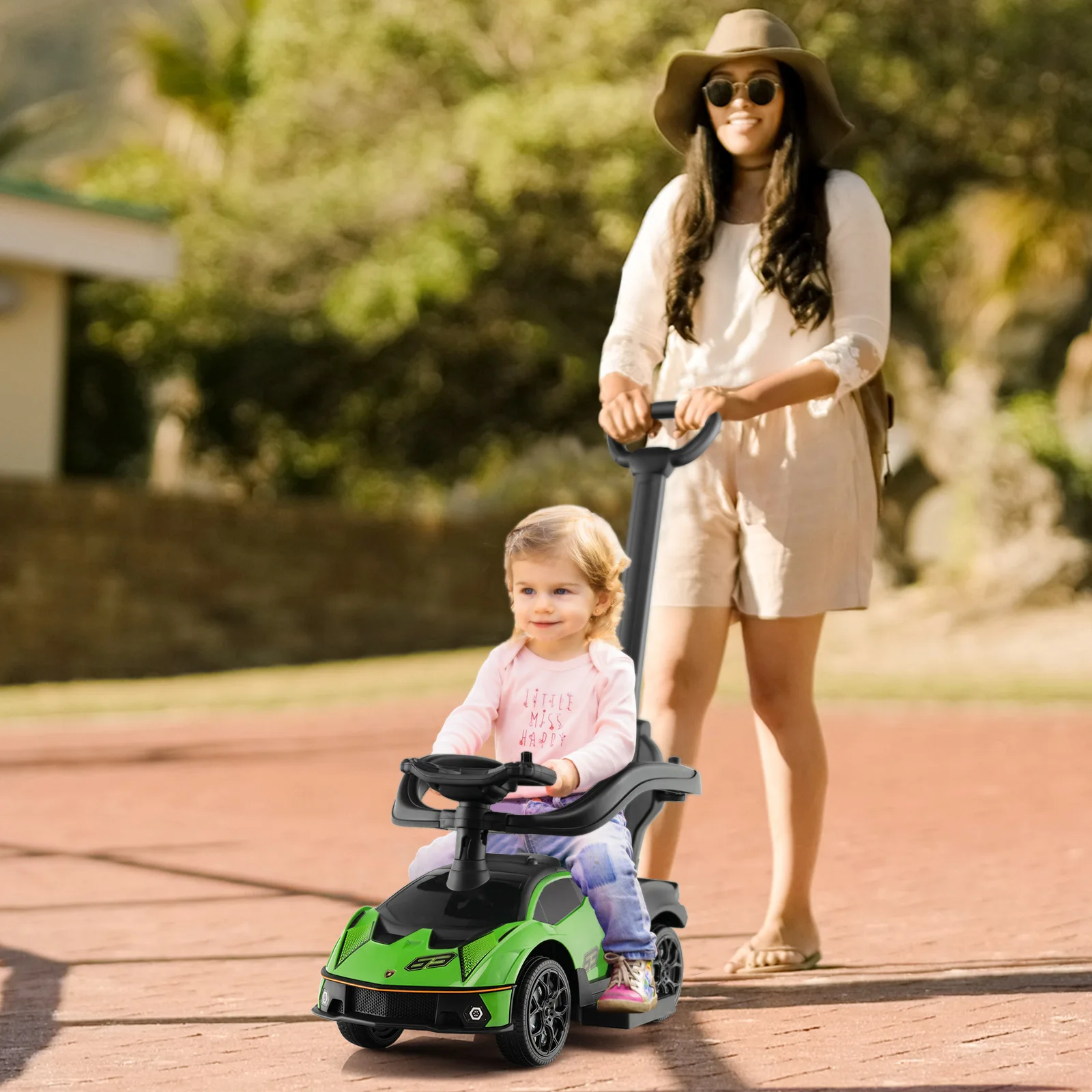 3-in-1 lizenzierte Lamborghini-Fahrt auf Kinderwagen mit Schiebe wagen und grün