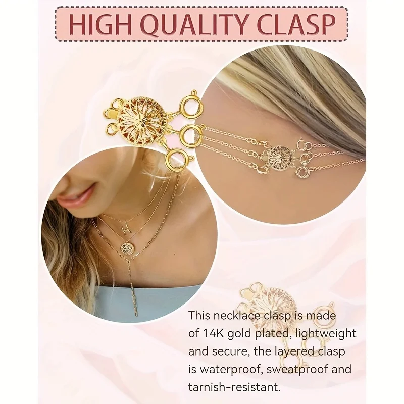 2pcs/4pcs Necklace Layering Clasps Separator for Women 14k Gold & Silver Tangle Free Safety Jewelry Locking Clasp Converter Chai