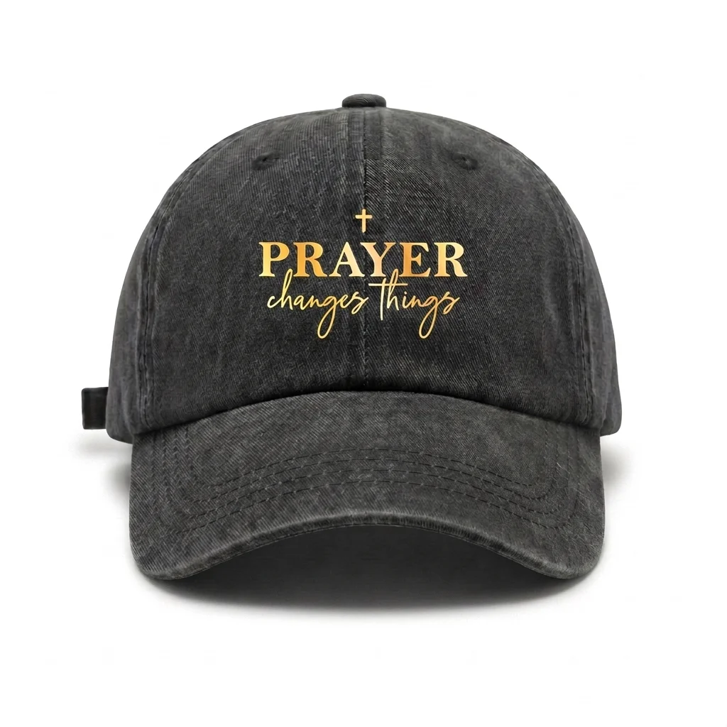 Prayer Changes Things Christian Quote Vintage Washed Baseball Cap, Adjustable Unisex Dad Hat, Christian Faith Inspirational Gift