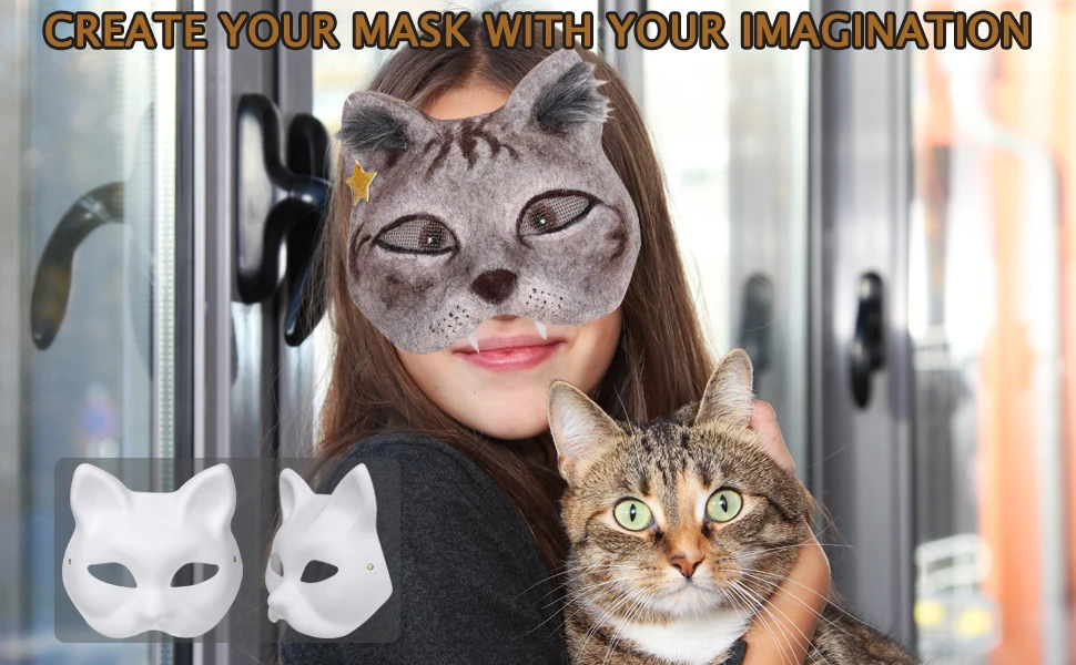 Kit De Máscaras De Gato DIY – 6 Máscaras De Halloween Para Personalizar | Materiales: Papel, Piel Sintética Y Fieltro – Juego De Roles Y Mascarada