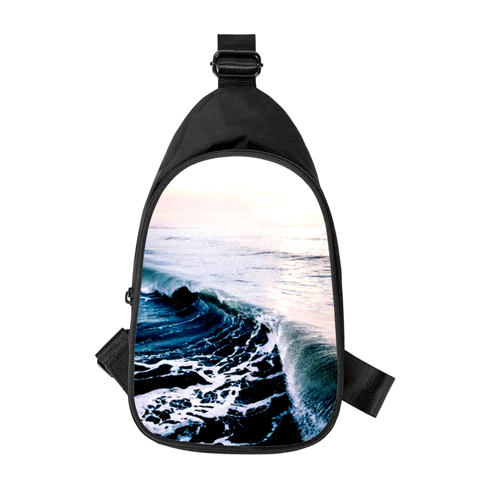 Bolsa Peito Cruz para Homens e Mulheres, Bolsa de Ombro Bolsa de Cintura Masculina Estampada em 3D, Praia Paisagem do Mar, Marido, Nova, Diagonal, Escola