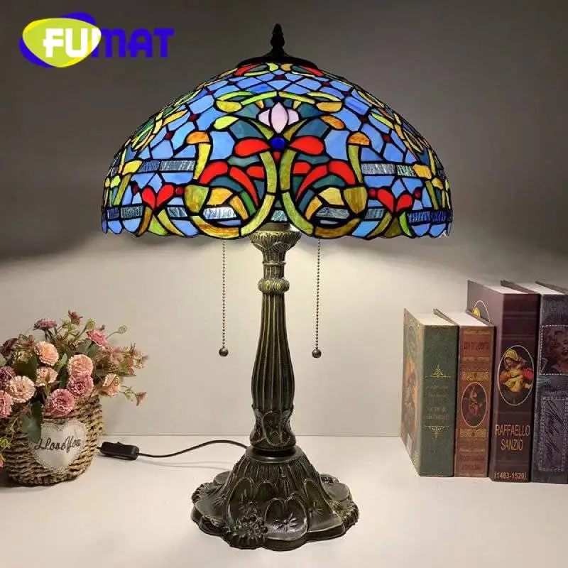 

FUMAT Tiffany Style Desk Lamp Living Room Bedroom Art Deco Lamp Vintage Bar Stained Glass Bedside Learning Lamp