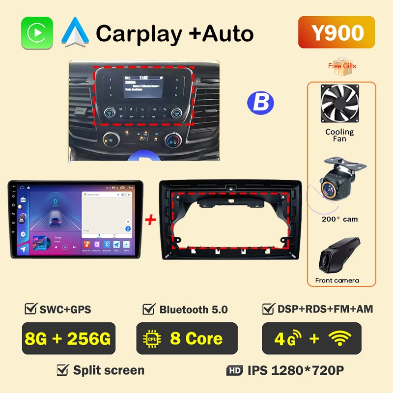 Auto Radio Android voor Ford Transit Custom 350 Transit V363 2020-2022 Multimedia Videospeler Navigatie GPS GEEN 2din Head Unit