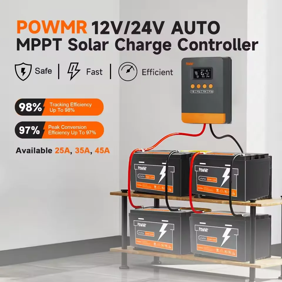 PowMr 12V 24V Battery Regulator MPPT Solar Charge Controller 25A 35A 45A For LiFePO4 Lithium Flooded Sealed Battery