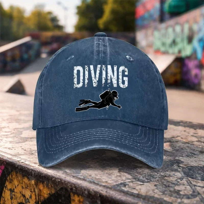 1pc Casual Diving Diver Pattern Washed Baseball Cap Unisex Duckbill Cap for Outdoor Sports & Daily Wear