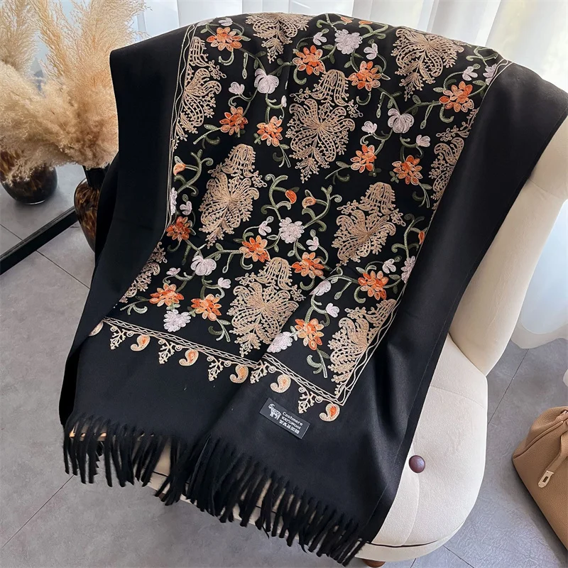 Winter Cashmere Women Scarf Female Luxury Brand Scarves Lady Tassel Bandana Women Solid Shawl Wraps Foulard Poncho Pashmina