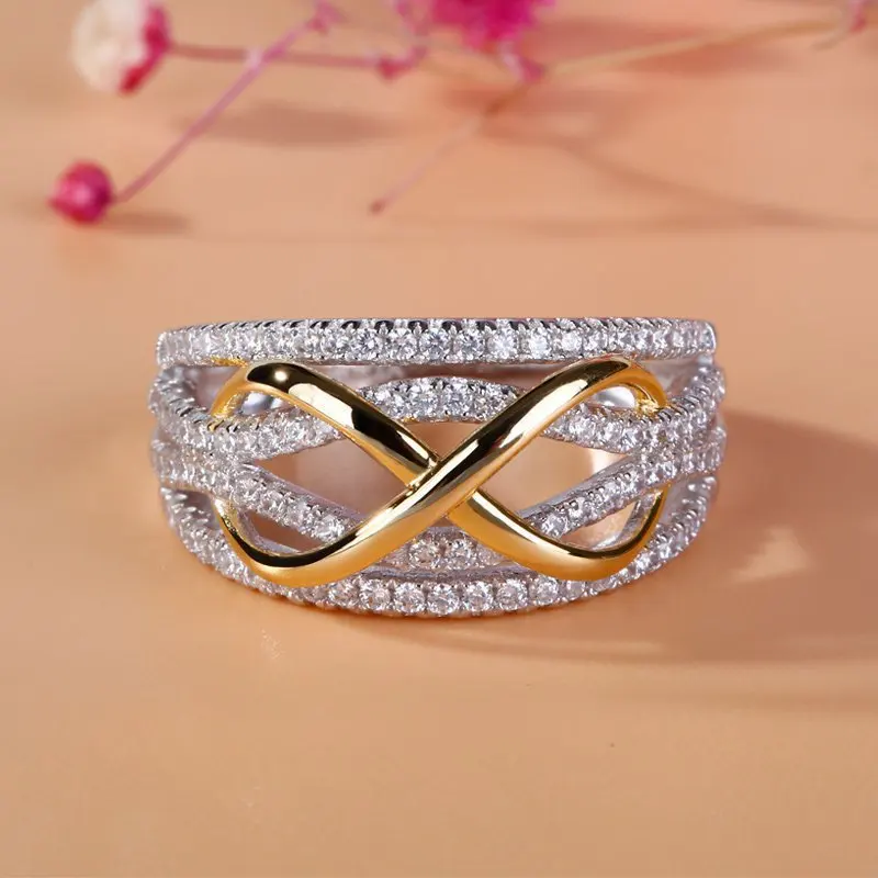 Cross Border Hot Selling WOMEN'S Two Tone Gold-plated Imitation Ring with Butterfly Shaped 8-shaped Shape, Two Tone Wedding Ring