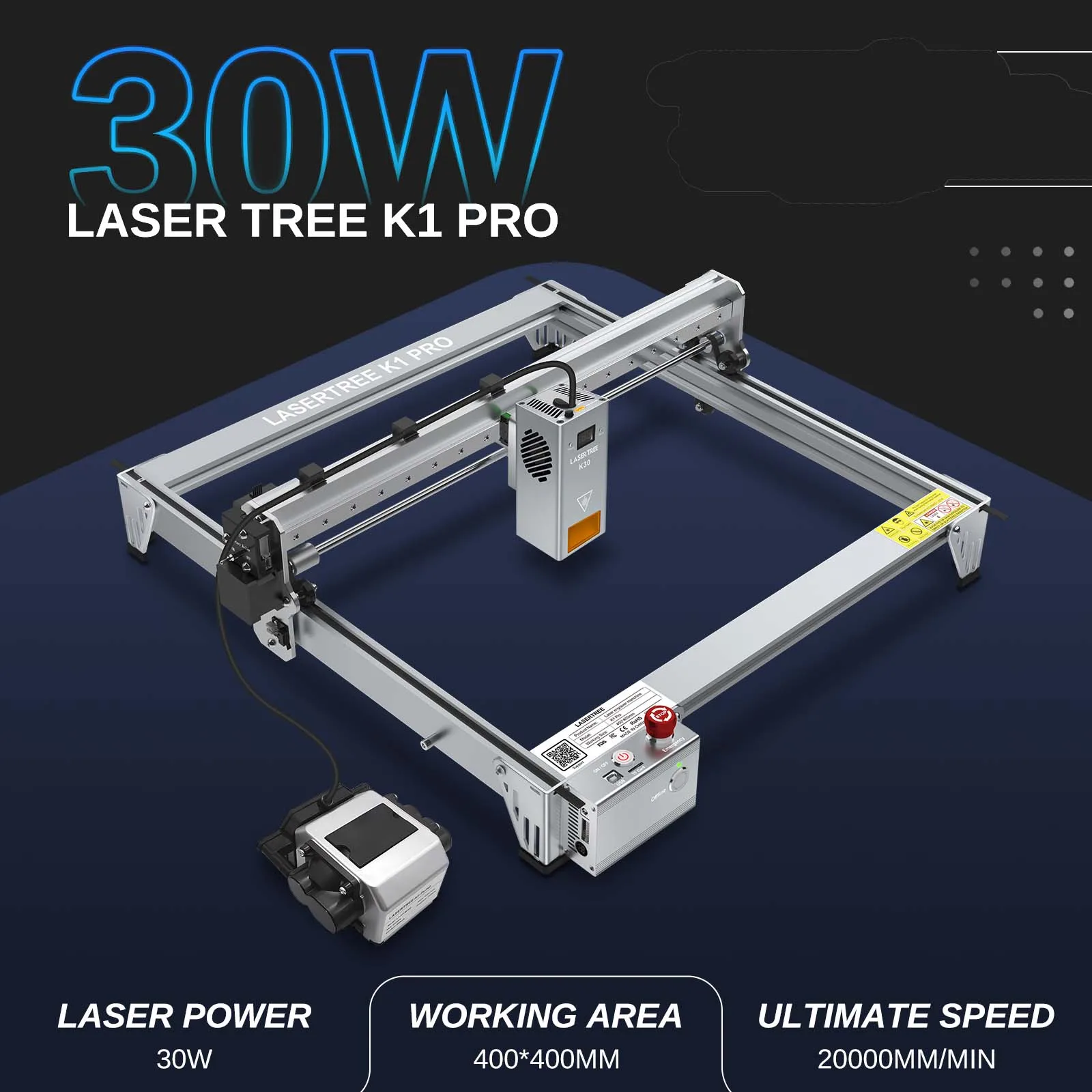 

LASER TREE K1 PRO Laser Engraving Machine Engraving Area 400*400mm with 30W 40W Laser Head Woodworking Laser Engrave Cut Tools