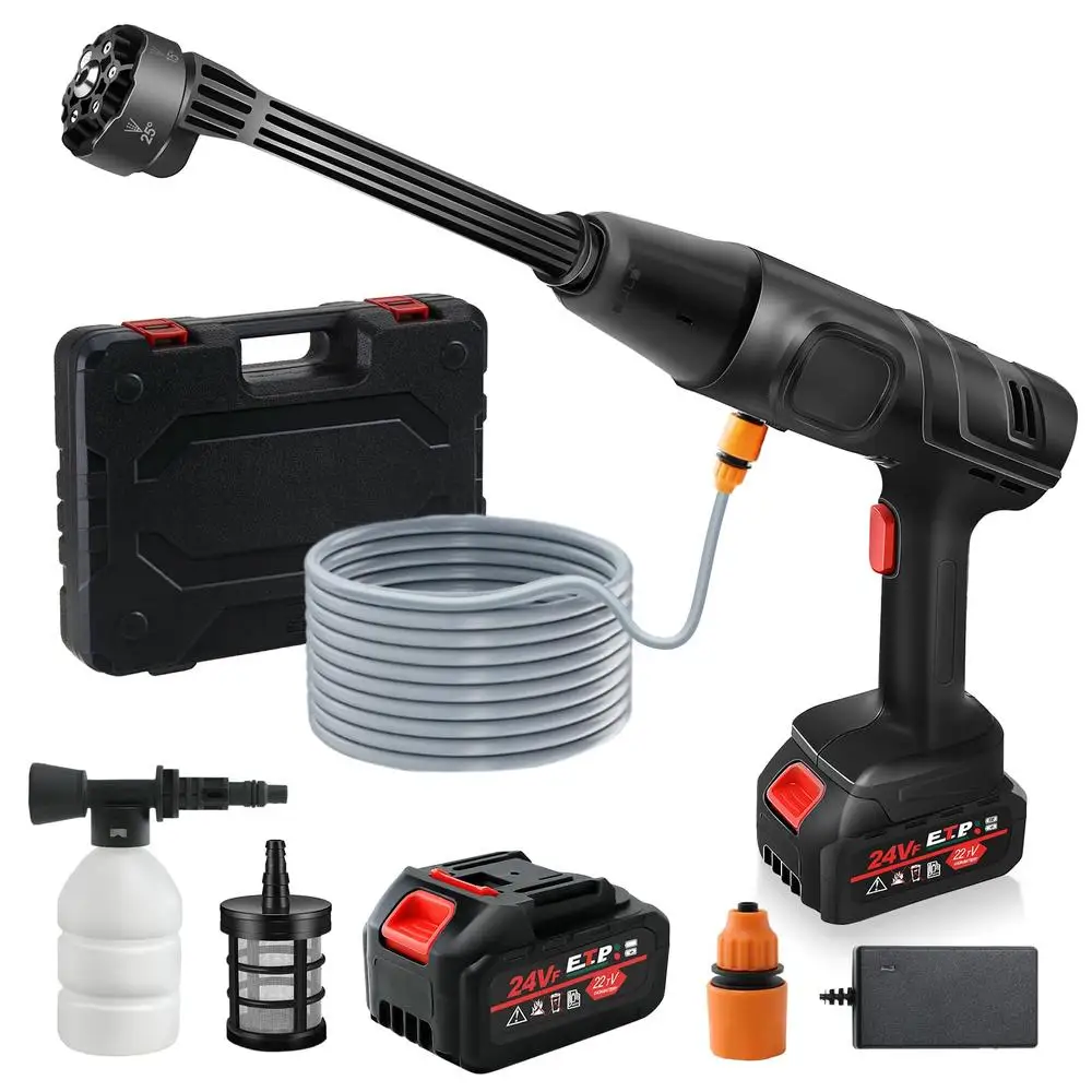 Cordless Portable Power Washer Gun 6-in-1 Nozzle Foam Sprayer 15,000mAh x2 Batteries 40-50 Minutes Continuous Cleaning 16.4ft