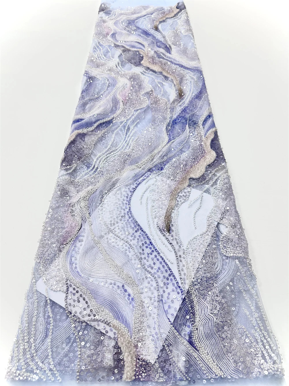 5 Yards Luxury French Mesh Beaded Lace Fabric High Quality African Sequins Groom Lace Fabrics For Nigerian Wedding Dress