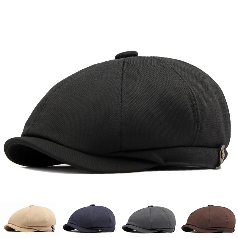 British Retro Newsboy Cap For Men Flat Cap Breathable Octagonal Hat Women Solid Eight Panel Berets Spring Summer Herringbone Hat