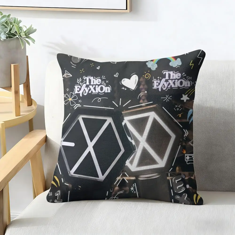 Top South Korean E-EXO Cushion Cover Natural Linen Organic Fabric Double-Sided Printing Breathable For Decor