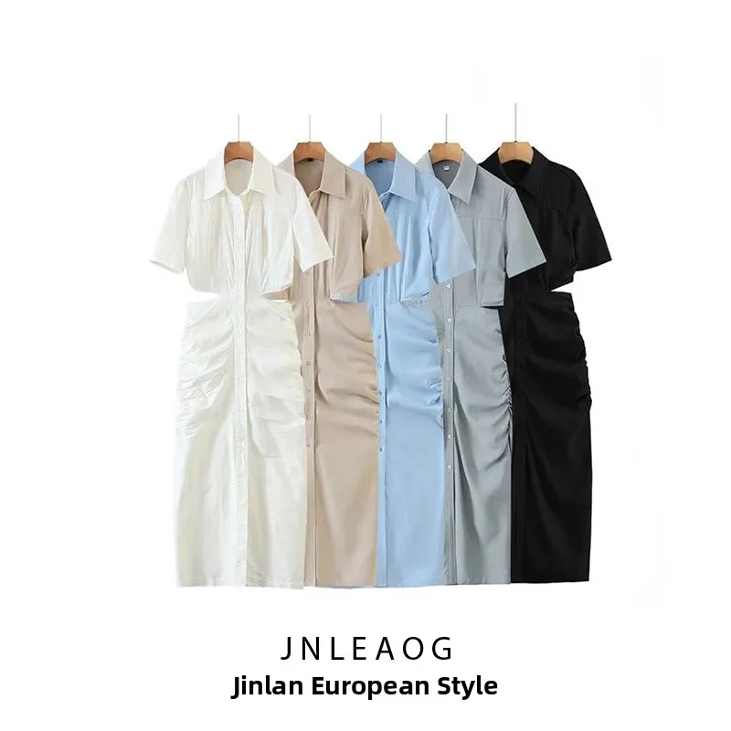 Faionable ort Sve Kraag Dr Dames Zomer Casual middentaille Polyestervezel Eenstapsrok Pure kleur JNLEAOG