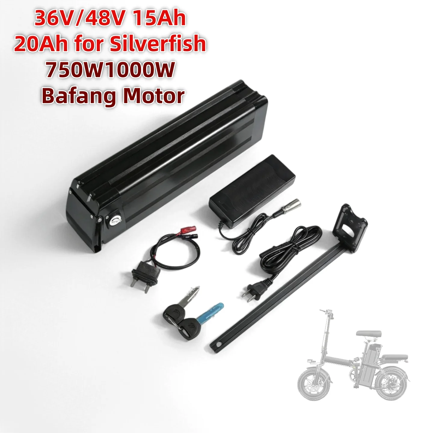 36V 48V 15Ah 20Ah Li-ion Battery Pack Rechargeable Built-in BMS for Silverfish 750W 1000W Bafang Motor Conversion Kit + Charger