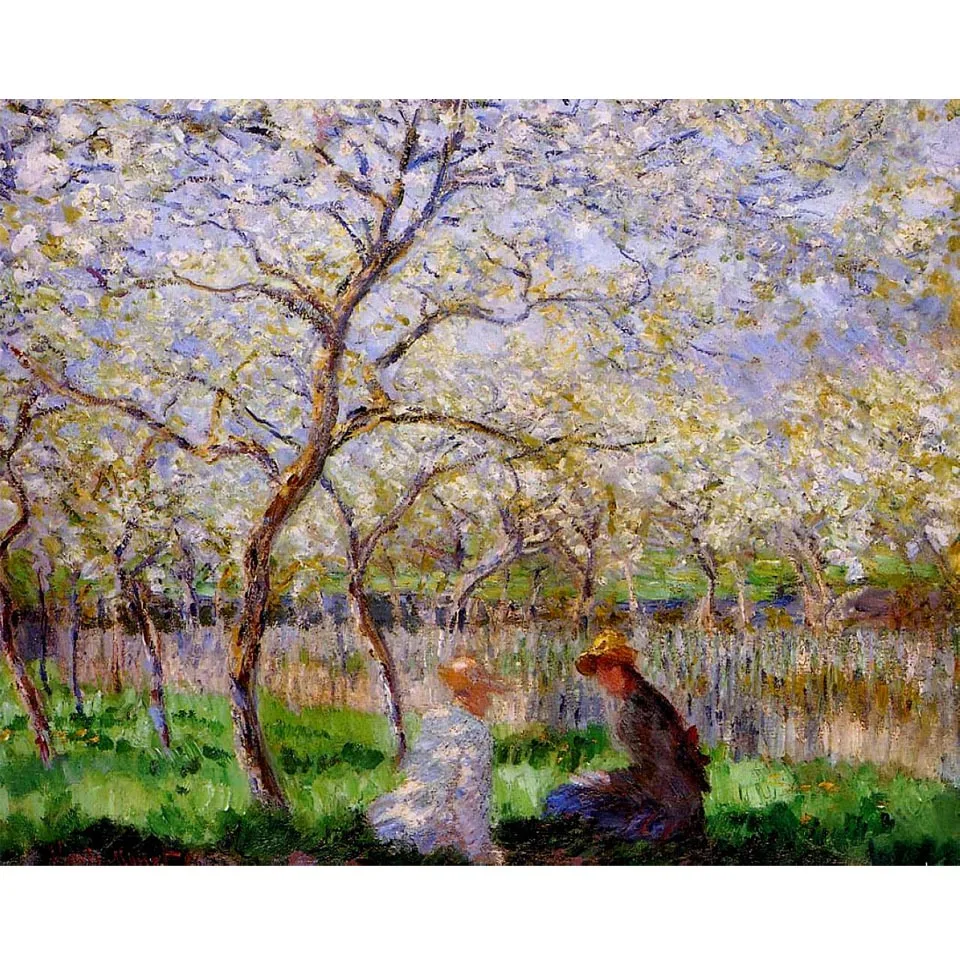 كلود مونيه الربيع رسمت باليد المشهد ، لوحة زيتية الانطباعية الفرنسية ، الأزهار حديقة قماش جدار الفن ، ديكور المنزل الفاخرة #2